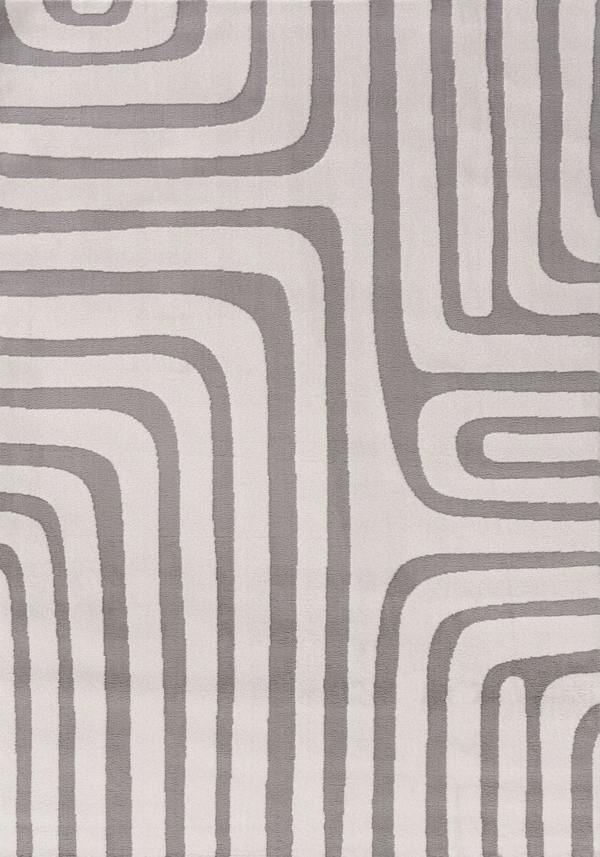 Patterned fabric with wavy lines in gray on a light gray background