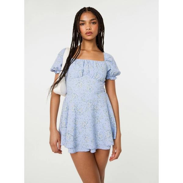 Pink Vanilla Bow Back Ditsy Puff Sleeve Playsuit