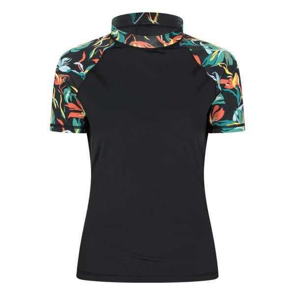 Animal Womens/Ladies Floral Pattern Rash Top - Jet Black - 