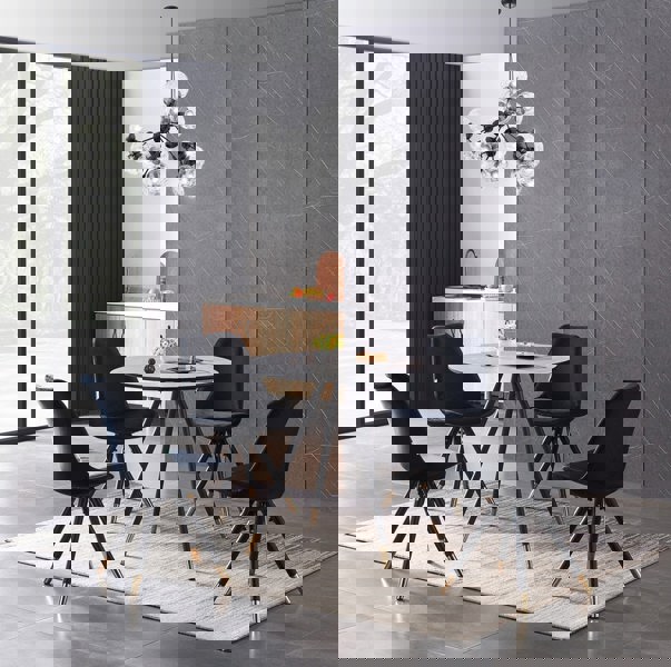 Life Interiors Dorchester Lux Dining Table 4 or 6 – Modern Round Table with Durable Powder-Coated Black Metal Legs,