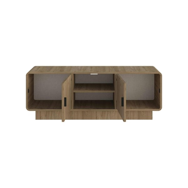 Decortie Rovel Round Edge TV Unit with Soft Close Doors and Open Shelves, Natural Oak