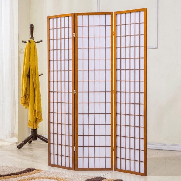 3-Panel Solid Wood Folding Room Divider Screen Coffee Living and Home