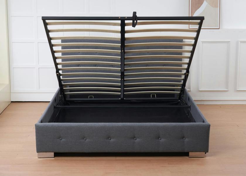 The Oslo Grey Linen Tufted Ottoman Bed Frame - Madefor.Living