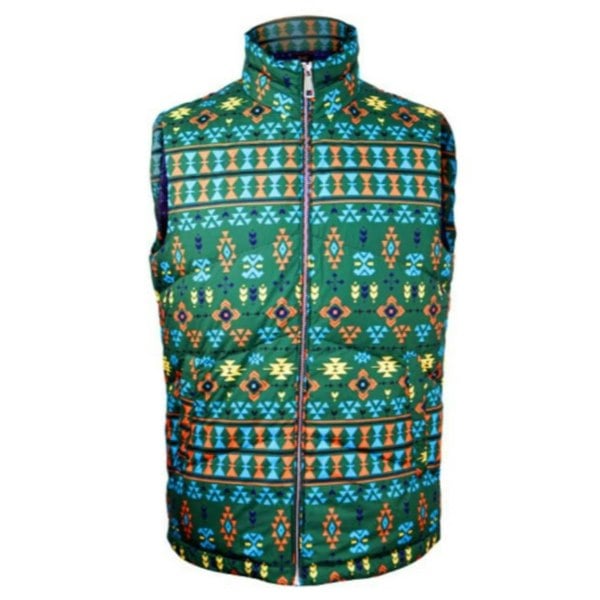 David WeJ Ethnic Print Padded Gilet - Green Multi