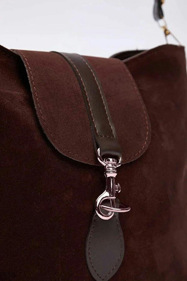 WOVCOR Suede Women's Midi Tote Shoulder Bag with Buckle Detail