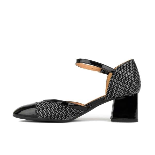 Embassy London Kemi -  Black & Grey Diamonds - Women's Leather Almond-Toe Block Heel
