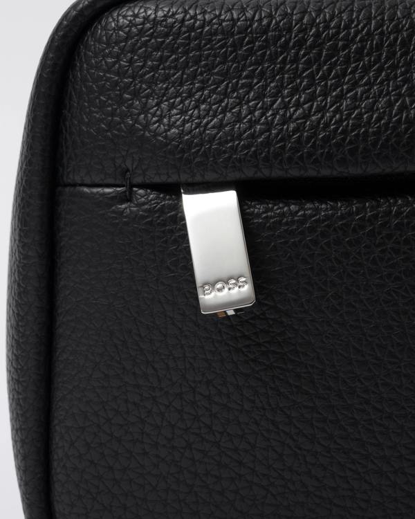 side zip pull detail of BOSS Orange Ray EVO Mens Washbag in Black 001