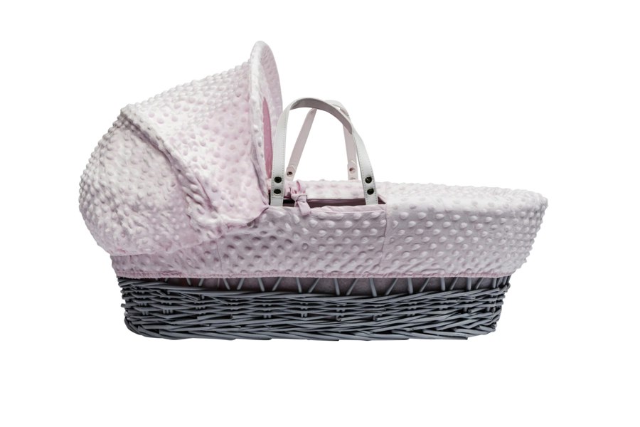 Kinder Valley Pink Dimple Grey Wicker Moses Basket