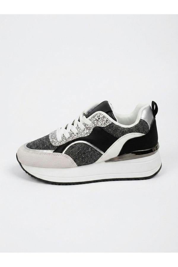 Chloe Womens Glitter Panel Platform Trainers - Black