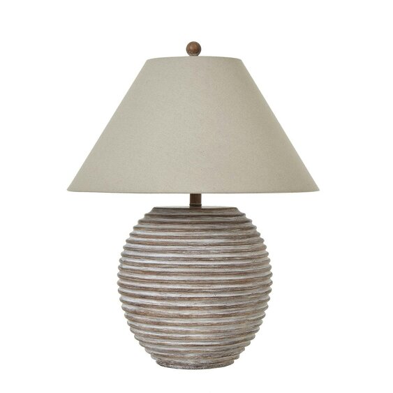 Wyld Haus Montesori Earthy Ribbed Handmade Table Lamp With Cream Linen Shade