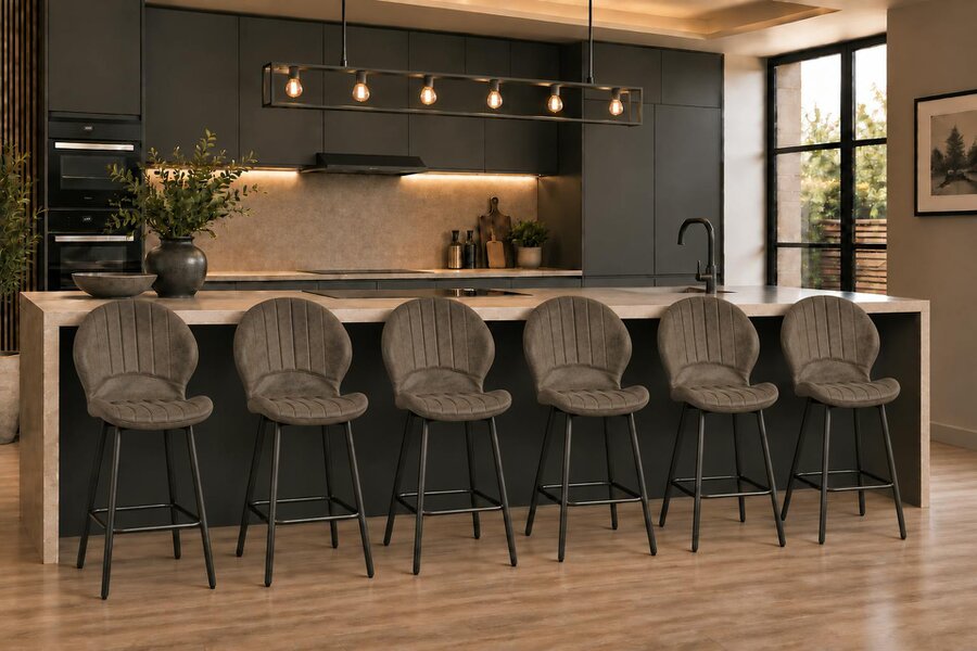 Outdoor Living Jaydn Distressed Leather Comfort Bar Stools - set of 6