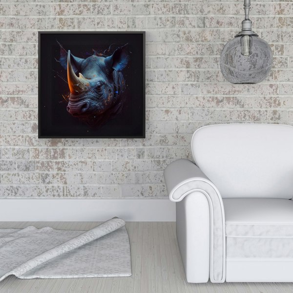 Warren Reed Rhino Face Splash Art Framed Canvas