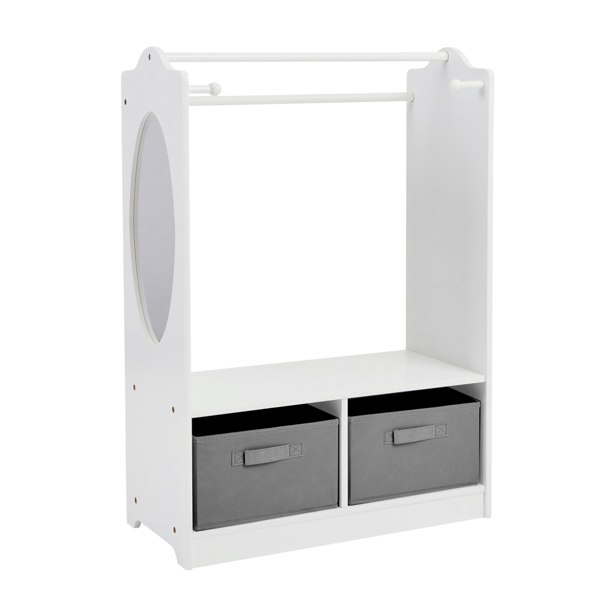 Liberty House Toys White Wooden Dress Up Unit with Two Storage Boxes