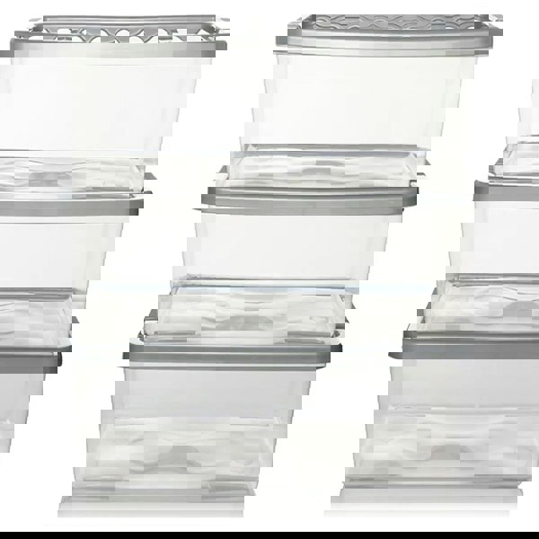  3 x Underbed Storage Containers 32 Litre With Silver Lids