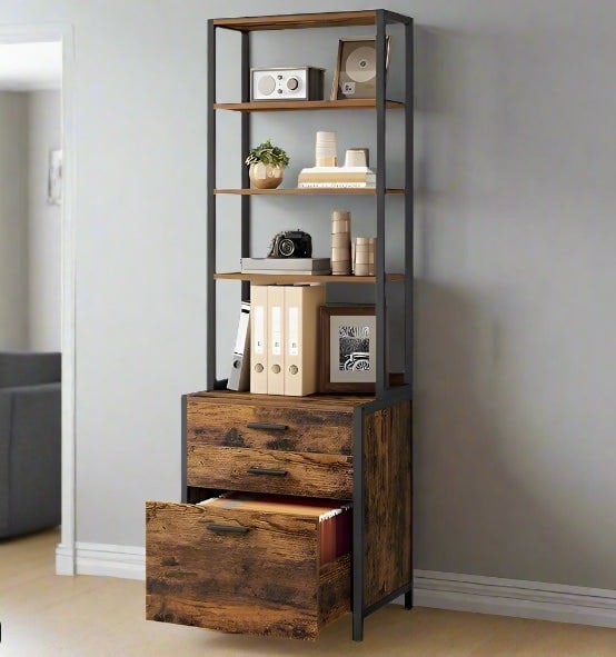 Modcraft Rustic Brown 3-Drawer Filing Cabinet – Home Office File Cabinet with Height-Adjustable Shelves