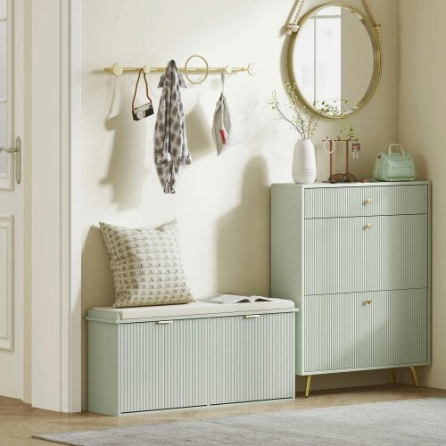 Wyld Haus Reraha Mint Green Wooden 10 Pair Shoe Bench With Cushioned Top