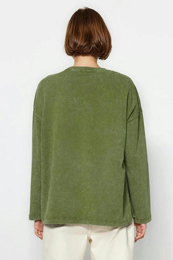 WOVCOR Thick Cotton Vintage Effect Relaxed Crew Neck Knit T-Shirt