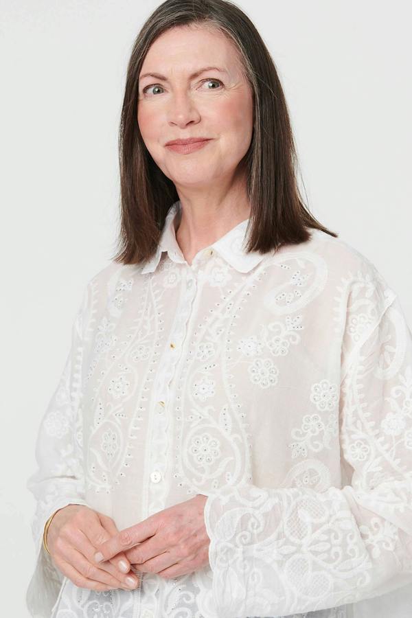 White | Embroidered Sparkle Long Sleeve Shirt