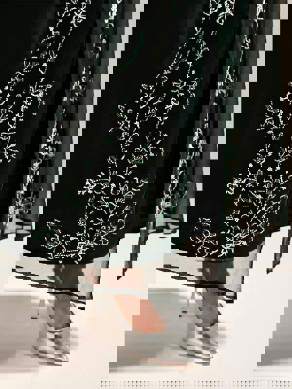 GWD Floral Embellished Sparda Skirt in Dark Green