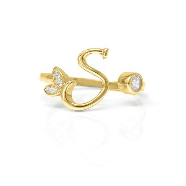 Say It With Adjustable Winged Initial Ring - Yellow Gold Plated