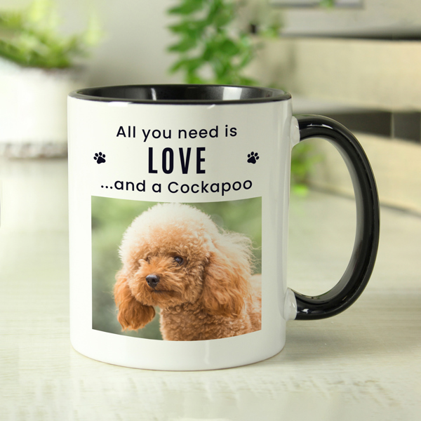 Personalised Memento Company Personalised Pet Photo Upload Black Handled Mug