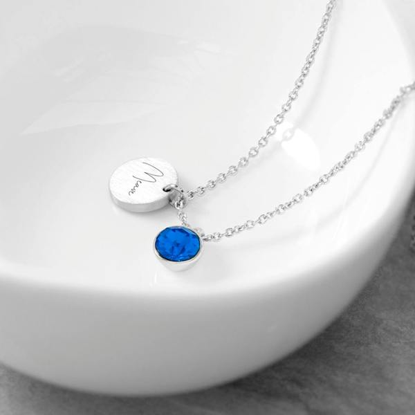 Abode Home & Gifts Personalised Birthstone Crystal And Disc Necklace | Silver