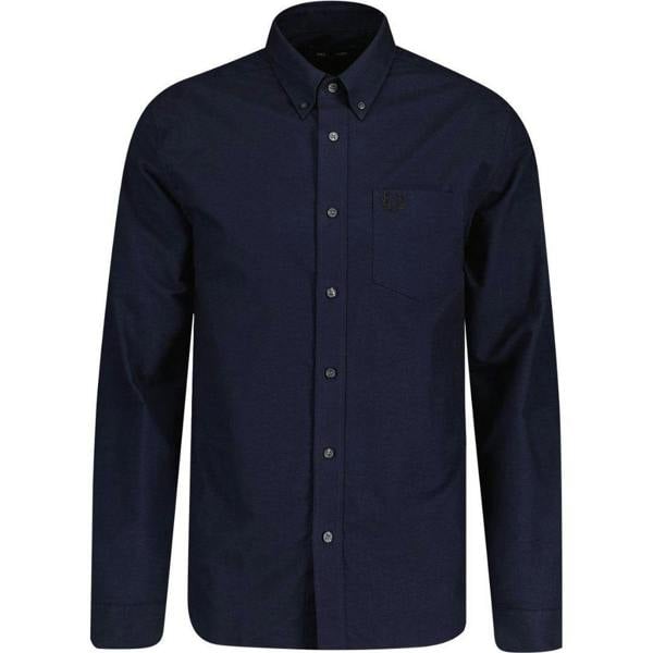 Fred Perry Mens Oxford Branded Pocket Long-Sleeved Shirt - French Navy - 