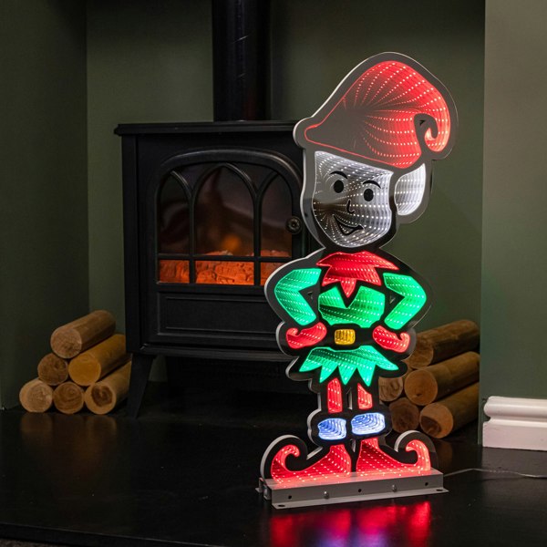 Samuel Alexander 60cm Infinity Elf in Red Boots on Metal Base with Green and Red LEDs