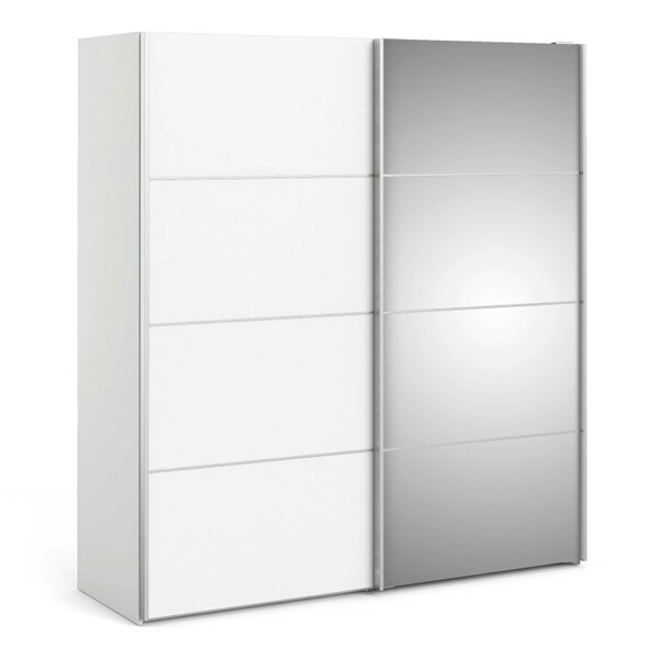 Wyld Haus Bordeaux Wide White and Mirror Double Sliding Door Wardrobe 5 Shelves 180cm