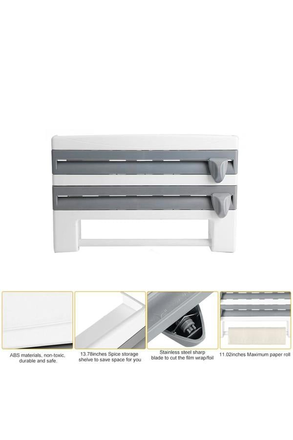 Living and Home 4-in-1 Kitchen Wrap Dispenser Roll Holder with Spice / Towel Rack Cling Film Foil Cutter