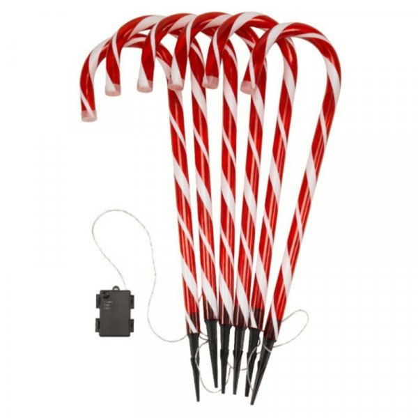 Samuel Alexander Set of 6 Light up Red & White Stripe Christmas Candy Cane Garden Stakes with LEDs