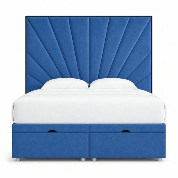 Great British Beds Mercer Divan Ottoman with Contrast Piping - Blue Plush