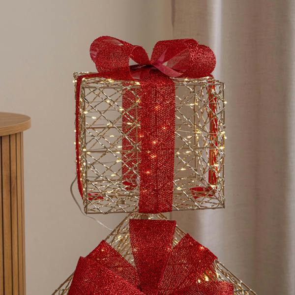 Samuel Alexander 96cm Gold Light Up Christmas Parcel Stack with 500 Warm White LEDs & Timer