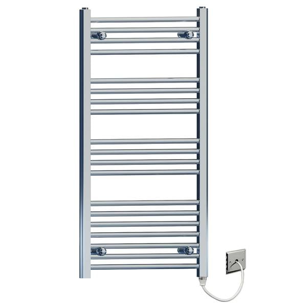 MYHOMEWARE 600 x 1000mm Flat and Curved Chrome Electric Pre-Filled Heated Towel Rail Radiator For Bathroom Designer Standard Element