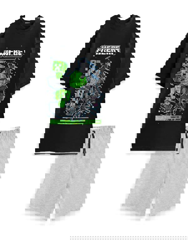 Minecraft Mens Black Beware of the Dark Short Sleeve Short Leg Pyjama Set