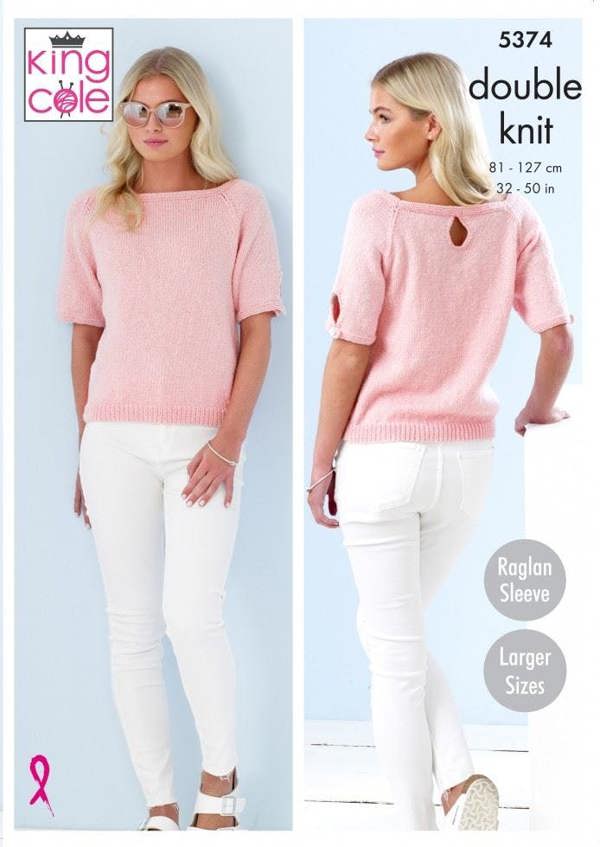 King Cole Cotton Top DK Knitting Pattern 5374, Sweaters, Tops for Women, 32 - 50 Inches