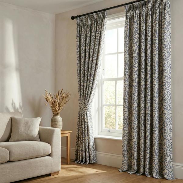 Abele made-to-measure curtains in Navy, styled in a living room