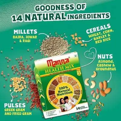 Manna Health Mix 500g and Manna Jaggery Powder 350g Combo Pack | 100% Natural, Zero Added Sugar, No Preservatives, No Chemicals