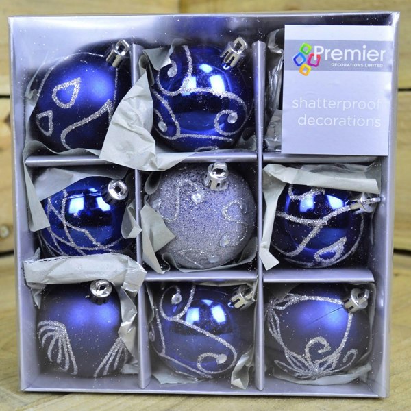 Samuel Alexander 9 Pack Premier 60mm Deluxe Glitter Christmas Tree Baubles - Midnight Blue