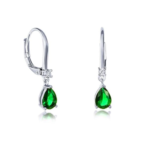 Zavana Silver Small Pear Shaped Green Cubic Zirconia Leverback Drop Earrings For Women