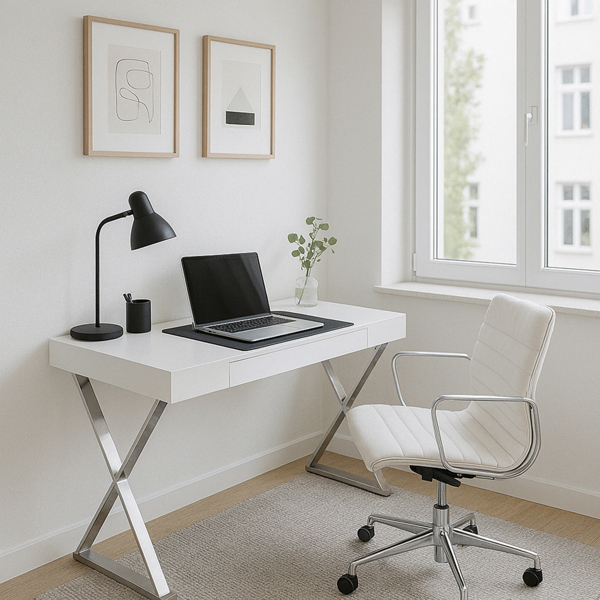 Centurion Supports ADONIS Gloss White and Chrome Legs Ergonomic Home Office Luxury Modern Desk