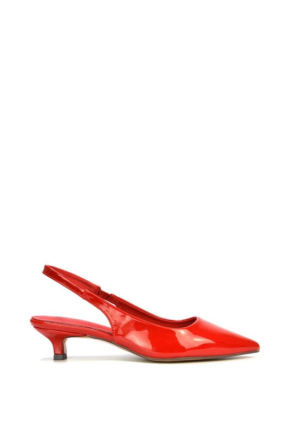 XY LONDON Pointed Toe Low Kitten Heel Slingback Pumps - Red
