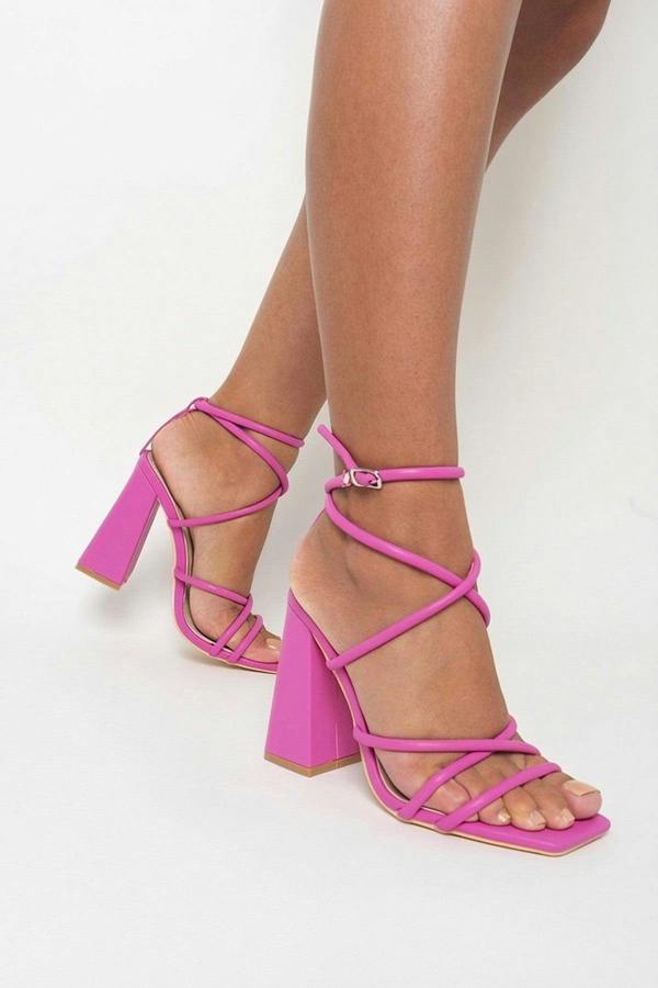 Michaela Strappy Ankle Block Heeled Sandals - Fuschia_wb