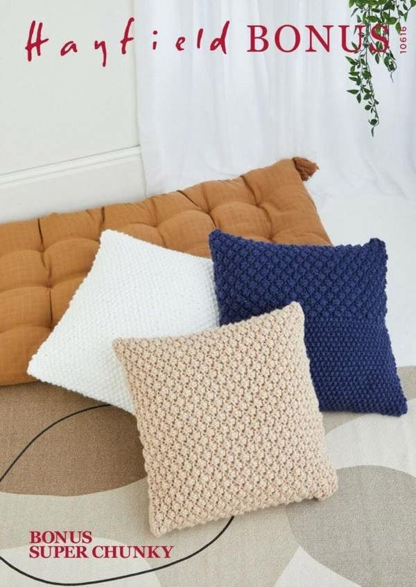 Hayfield Bonus Super Chunky Knitting Pattern 10616, Cushions One Size - Intermediate