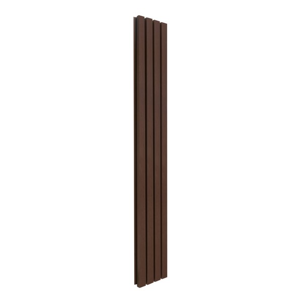 WPC slatted wall cladding in rich brown, featuring four vertical panels with a smooth texture and modern design for stylish interiors
