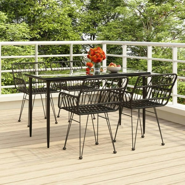 Berkfield 5 Piece Garden Dining Set Black Poly Rattan