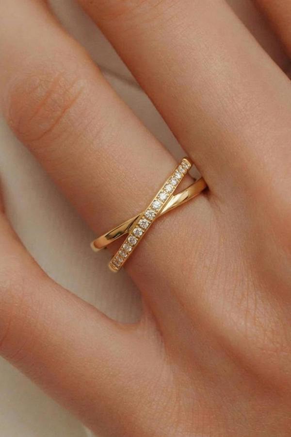 Serla Gold Plated Diamante Crossover Ring