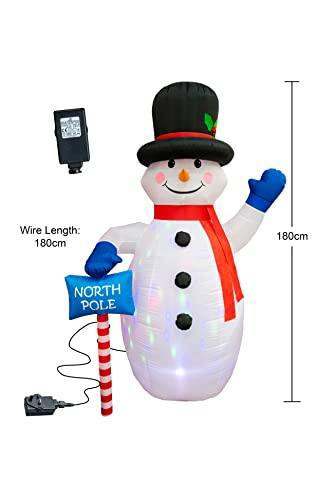 1.8m to 2.4m Inflatable Waving Snowman with North Pole Sign Board, Pre-Lit White LED Lights image 4