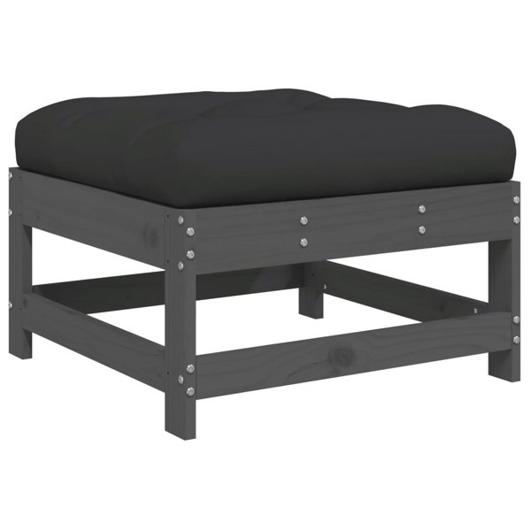 Berkfield Garden Footstool with Cushion Grey Solid Wood Pine