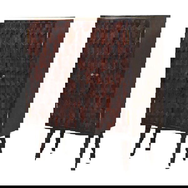 Artisan Furniture Solid Wood Mini Pineapple Carved Light Walnut Cabinet